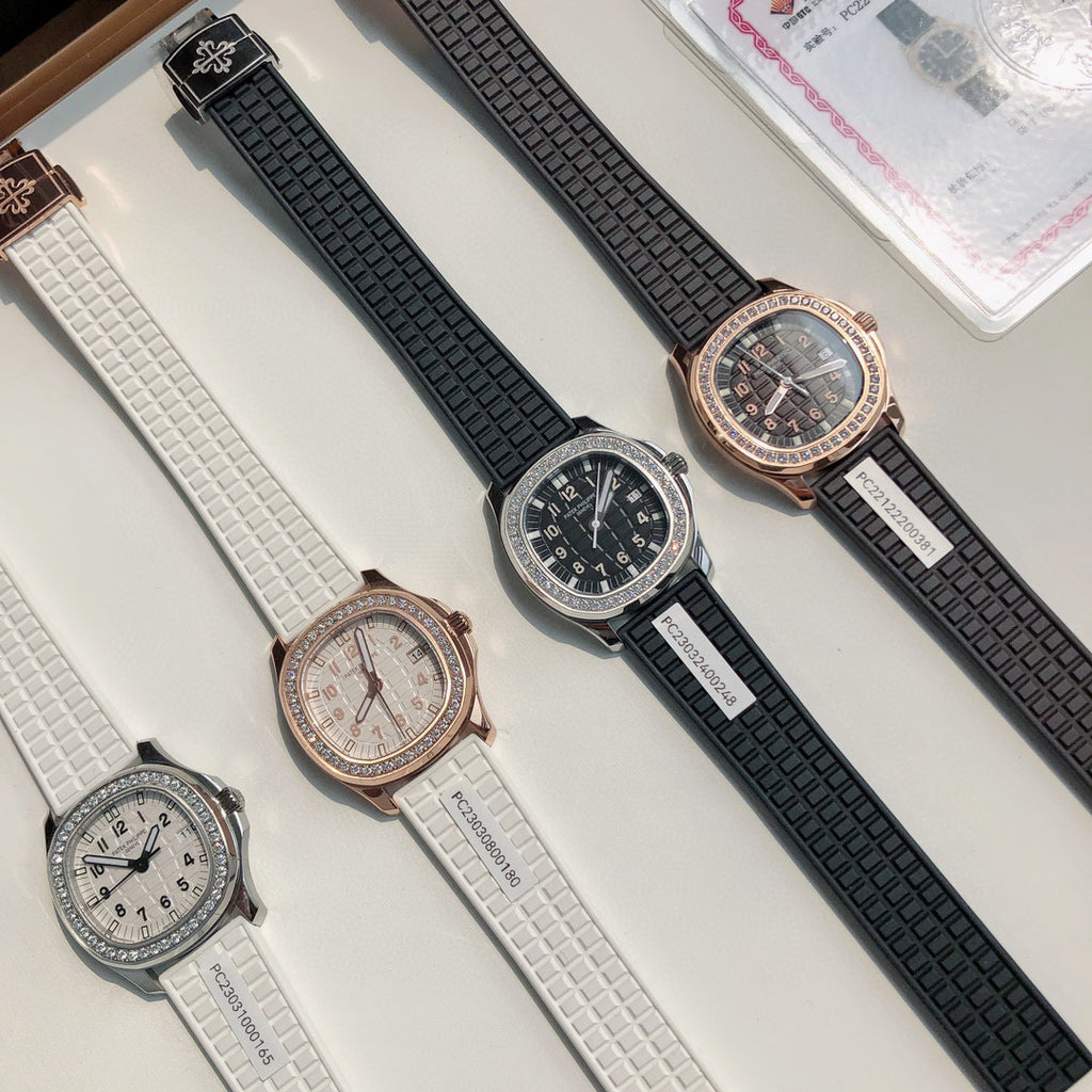 Patek Philippe Mechanical Watches With Diamonds On Silicone Straps Watch #96352