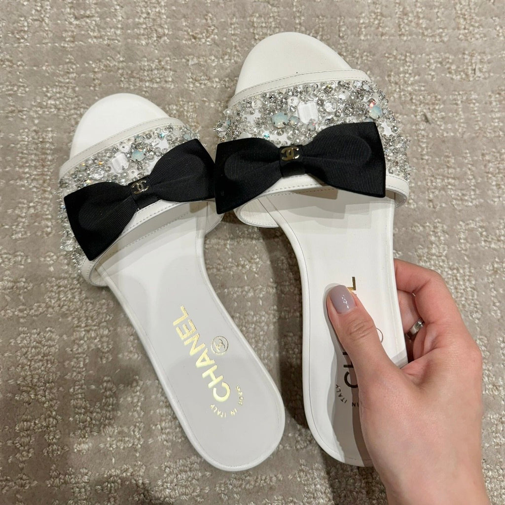 Chanel Women's Spring/Summer Fashion Casual Toe Exposed Flat Heeled Bow Logo Diamond Mary Jane Shoes #78229