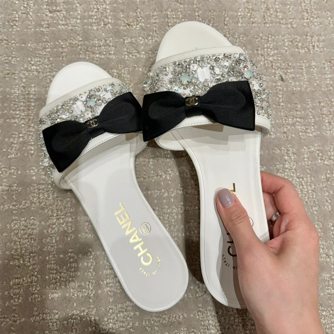 Chanel Women's Spring/Summer Fashion Casual Toe Exposed Flat Heeled Bow Logo Diamond Mary Jane Shoes #78229