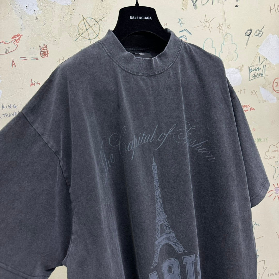 Balenciaga Men's Summer Letter Logo Print Round Neck Regular Fit Short Sleeve T-Shirt #72972