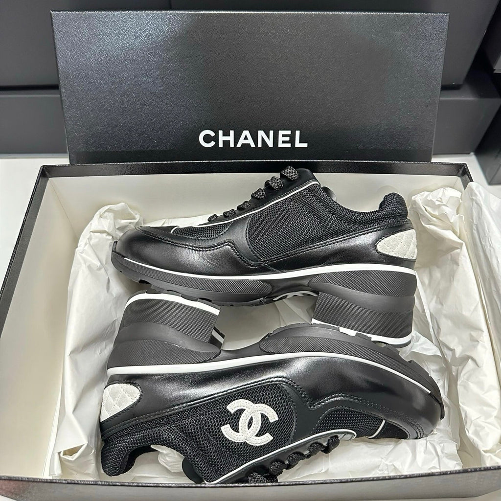 Chanel Women's Spring/Fall Fashion Classic Color Block Round Toe Lace Up Slip On Low Top Chunky Heel Sneakers Casual Shoes #78988