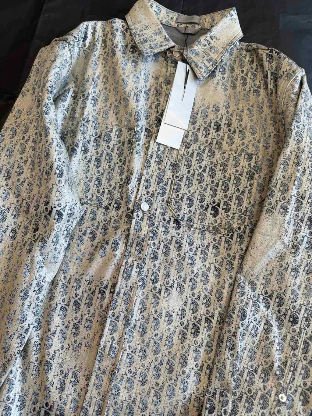 Dior Men's Autumn And Winter Grey Logo Full Print Old Single-Breasted Long-Sleeved Shirt #72813