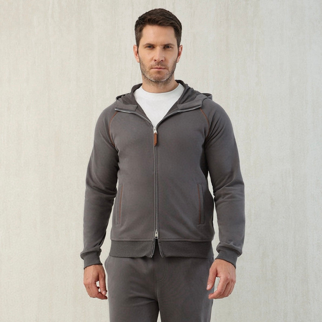 Brunello Cucinelli Men's Techno Cotton French Terry Hooded Long Sleeve Casual Athletic Sweatshirt Solid Color Zipper Spring Jacket Ngvp #1675