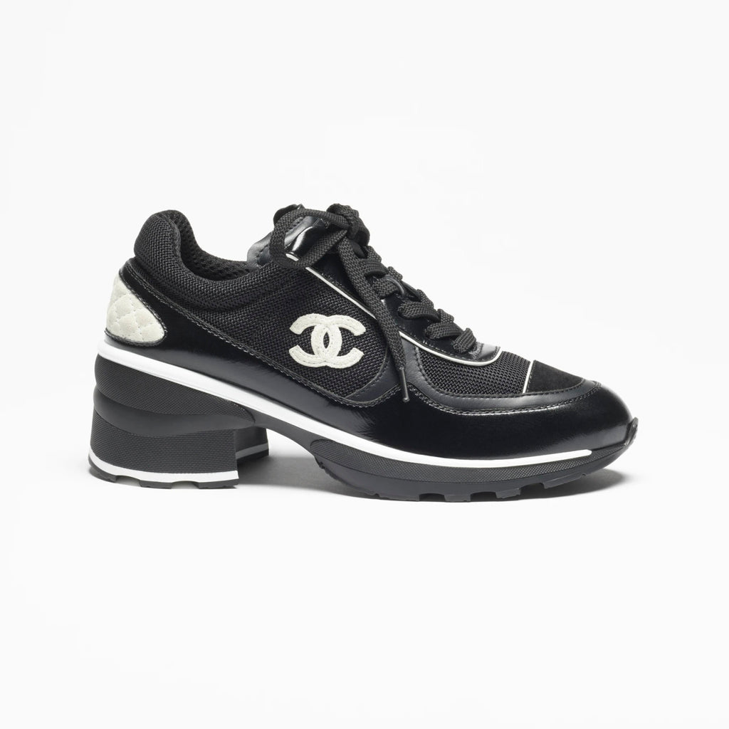 Chanel Women's Spring/fall Fashion Casual Round Toe Lace Up Chunky Heel Low Top Leather And Mesh Blend Sneakers Shoes #79316