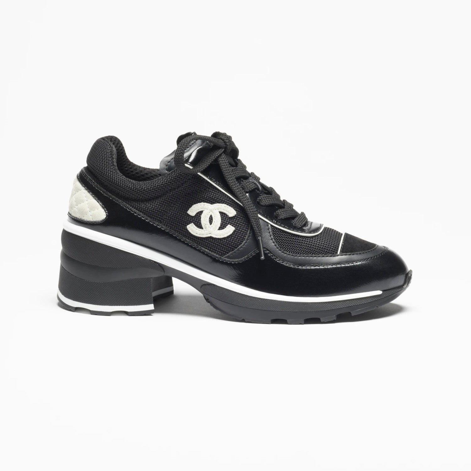Chanel Women's Spring/fall Fashion Casual Round Toe Lace Up Chunky Heel Low Top Leather And Mesh Blend Sneakers Shoes #79316