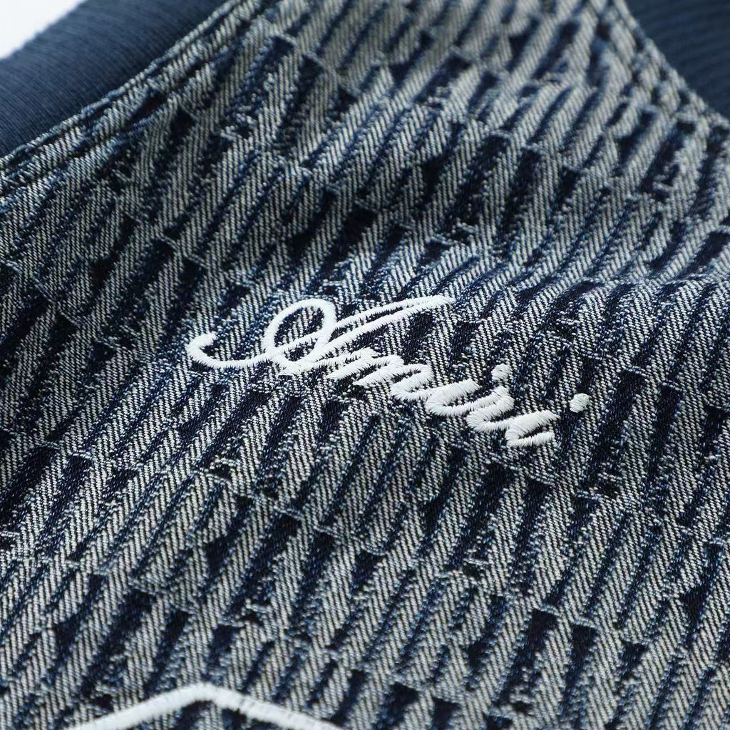Amiri Men's Summer Blue Denim Jacquard Fabric Crew Neck Sleeveless T-Shirt #77699