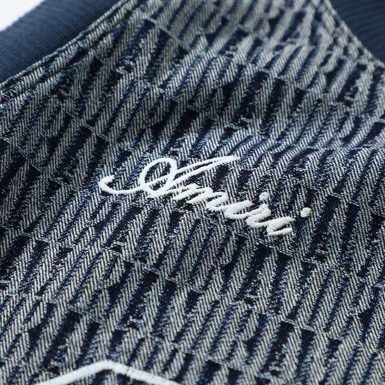 Amiri Men's Summer Blue Denim Jacquard Fabric Crew Neck Sleeveless T-Shirt #77699