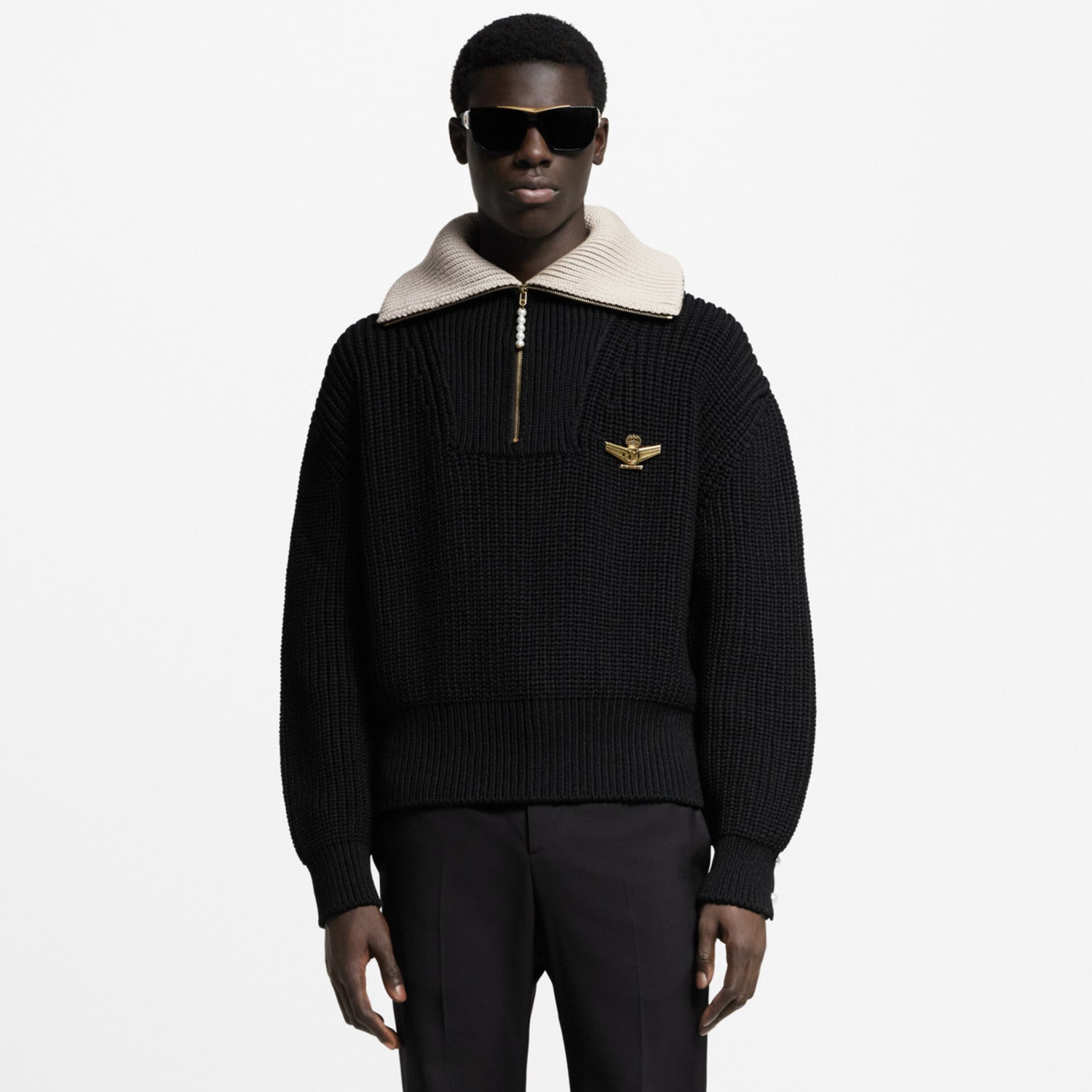 Louis Vuitton Men's And Women's Fall/Winter Fashion Casual Collared Half Zip Pullover Sweater Sheep Wool Blend Cable Knit Sweater #78898