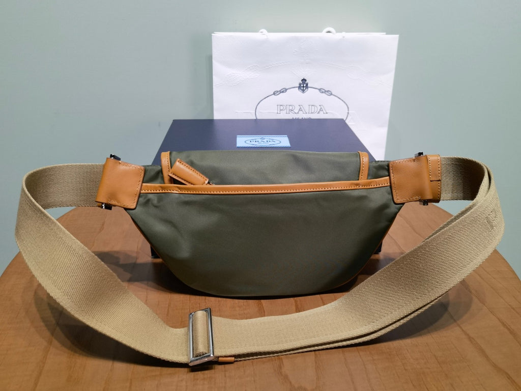 Prada Men's Enameled Metal Triangle Label Re-Nylon and Leather Shoulder Bag Waist Bags #76294