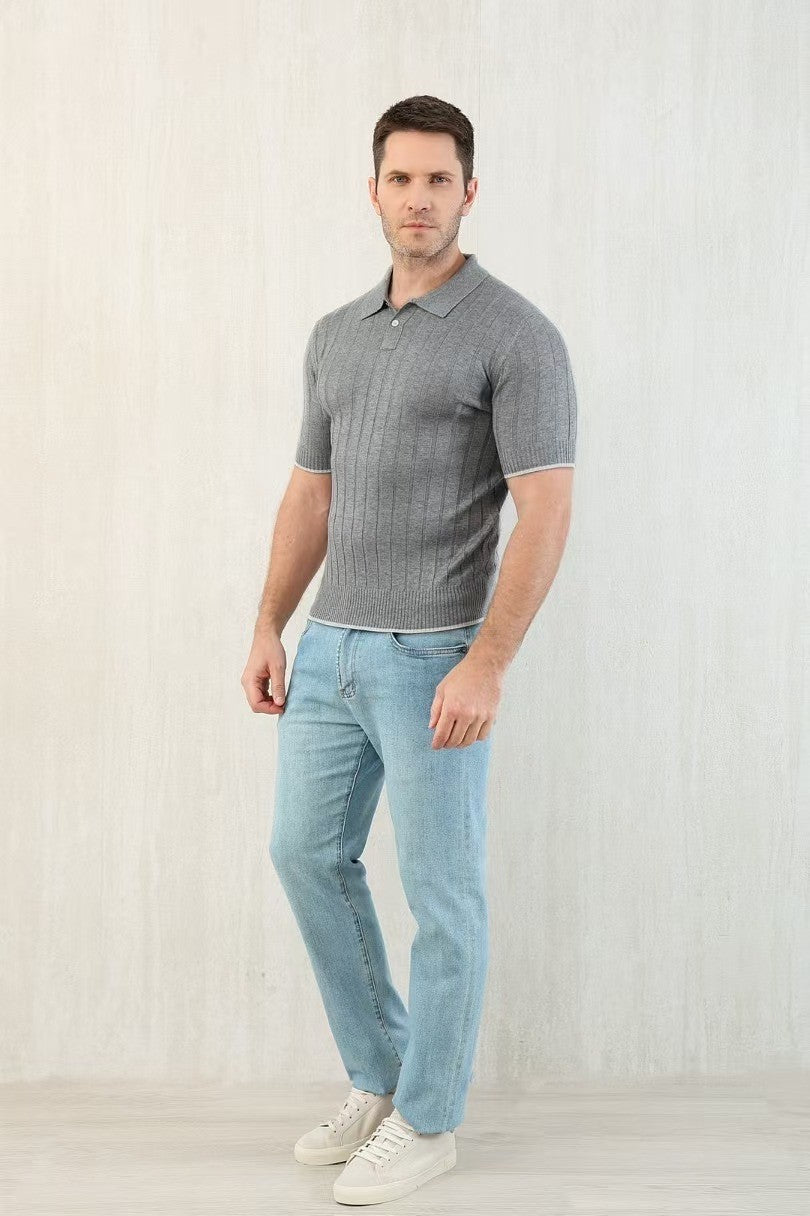 Brunello Cucinelli Men's Spring And Summer Solid Color Lapel Fitted Short Sleeve Polo Shirt Ngvp #1447