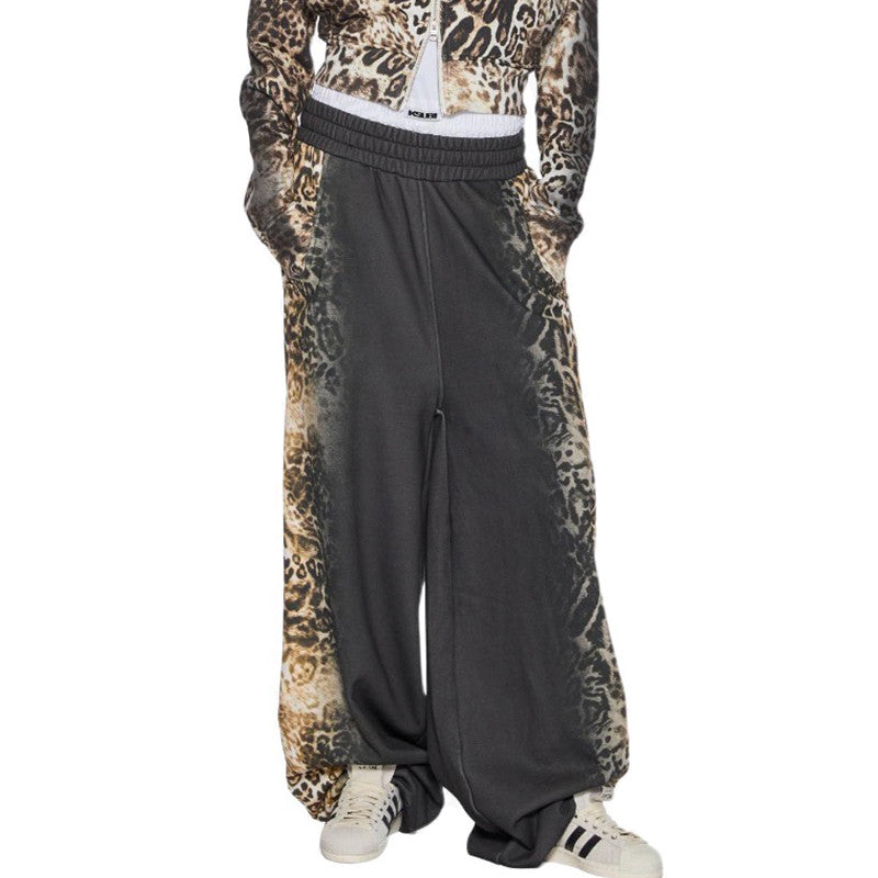Mowalola x Ksubi Men's Women's Four Seasons High Street Leopard Gradient Print Elastic Waist Loose Knit Sweatpants Ngvp #1925