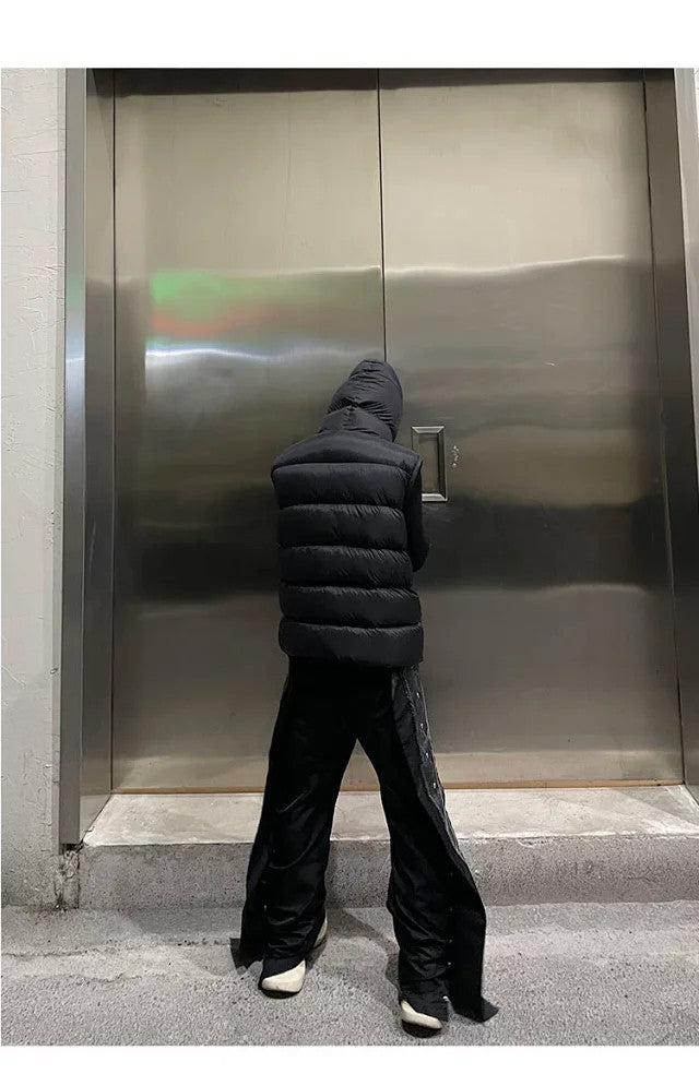 Rick Owens Men's Fall/Winter Dark Style Casual Solid-Color Full-Zip Hooded Quilted Down Vest Ngvp #2521