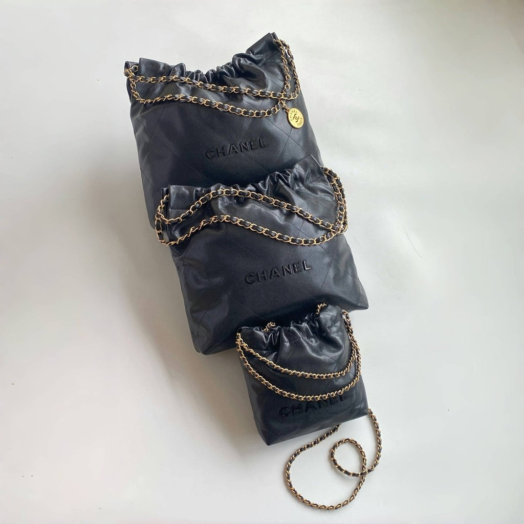 Chanel Men's And Women's Black Logo Drawstring Closure Chain Shoulder Strap Glossy Calfskin Shoulder Crossbody Bag Bags #77116
