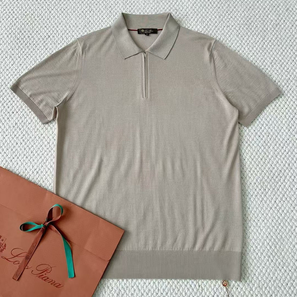 Loro Piana Men's Summer Solid Color Half Zip Straight Short Sleeve Polo Shirt Ngvp #1555