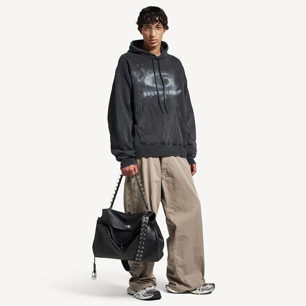 Balenciaga Men's Washed Crayon Loop Oversized Hoodie in Washed Black White #336853