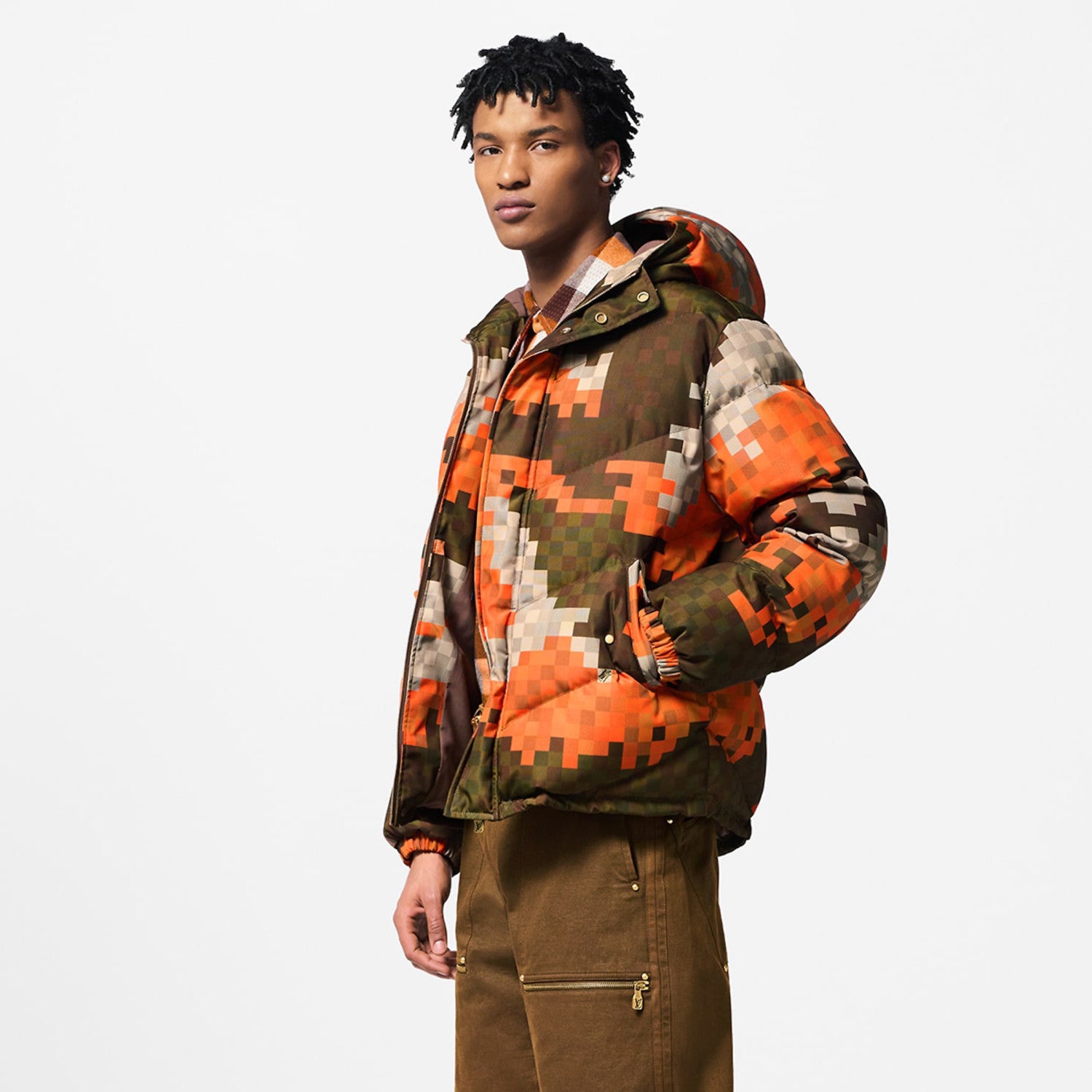 Louis Vuitton Men's Autumn And Winter Checkerboard Check Print Long Sleeve Loose Hooded Puffer Down Jacket Ngvp #9393