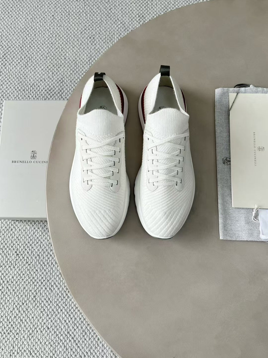 Brunello Cucinelli  Men's Spring Autumn Knitted Cotton Fabric Patchwork Semi-Polished Calfskin Sneakers Fashion Comfort Sports Running Shoes #81233