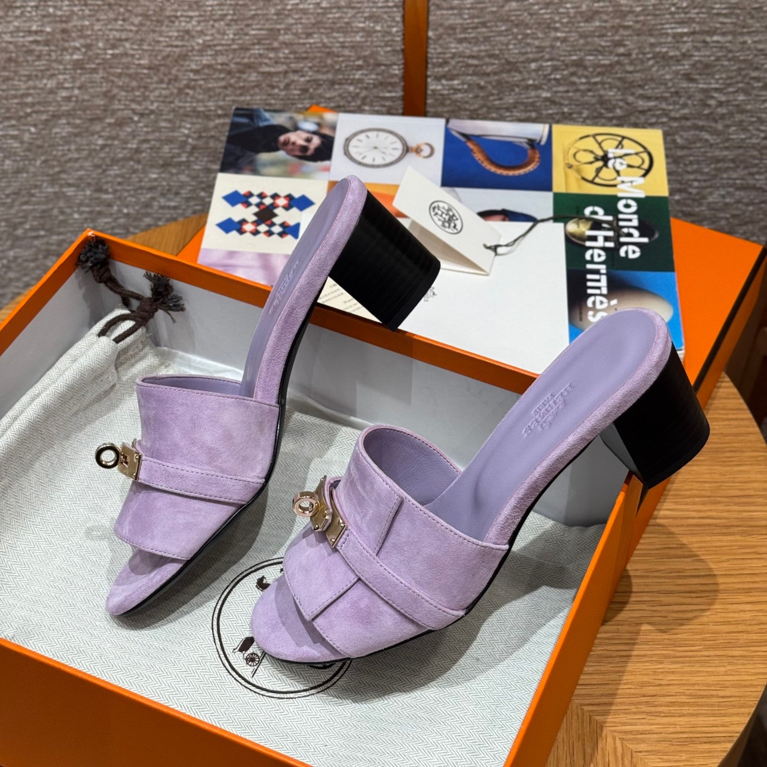 Hermes Gigi 50 Women's Summer Solid Color Metal Buckle Round Toe Suede Leather High Heel Sandals Shoes #77668