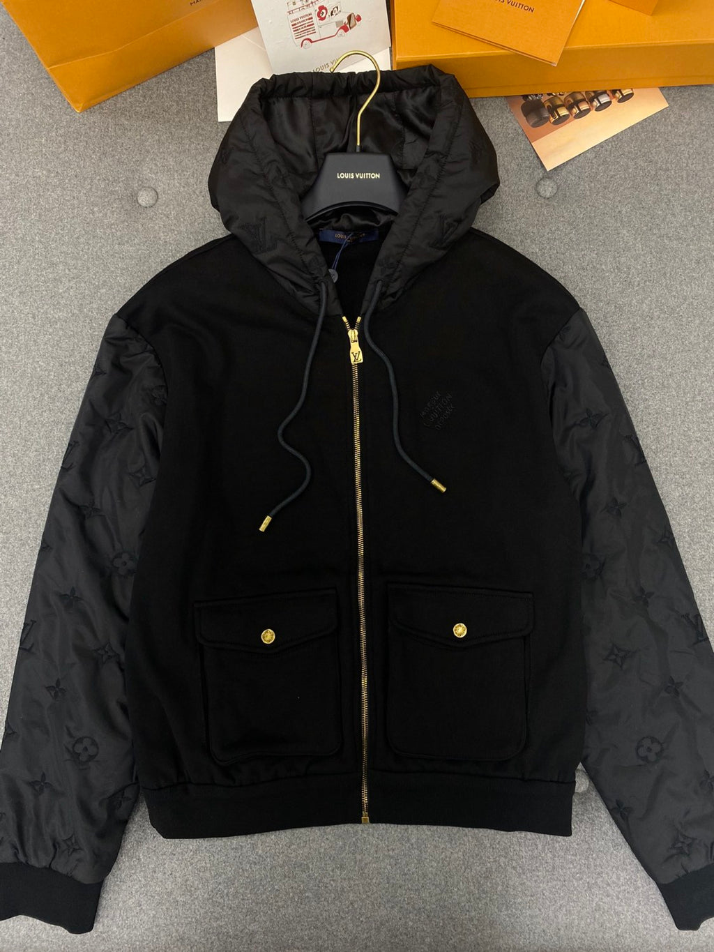 Louis Vuitton Men's Spring/Fall Fashion Casual Solid Color Hooded Zipper Long Sleeve Jacket #78761