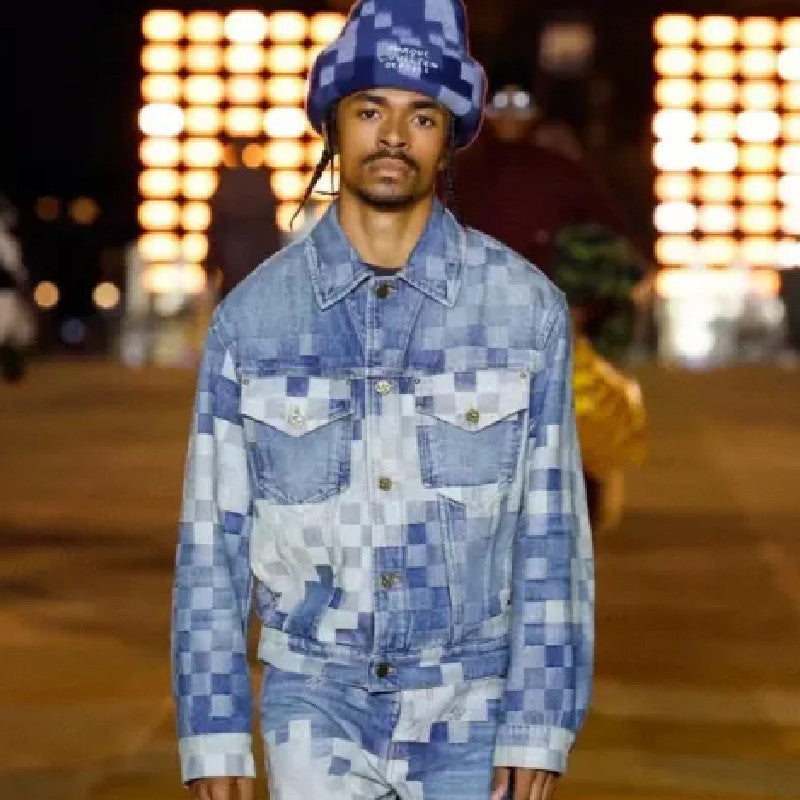 Louis Vuitton Men's Spring And Fall Blue Gradient Plaid Lapel Single-breasted Loose Long-sleeved Denim Jacket Ngvp #7746