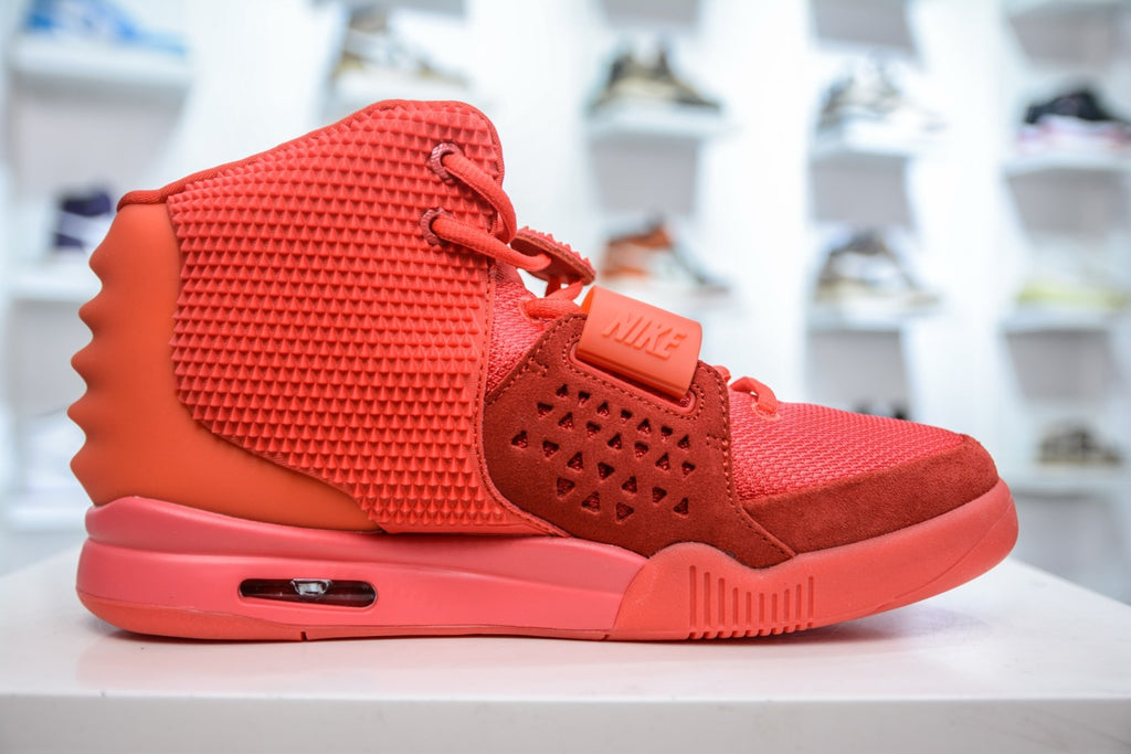 Kanye West x Nike Air Yeezy II NRG Black Solar Red Men's Mid-Top Cushioned Casual Basketball Shoes #76972