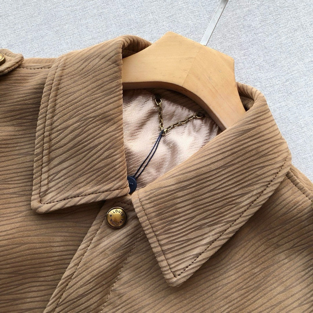 Louis Vuitton Men's Autumn and Winter Solid Color Lapel Twill Fabric Calfskin Long Sleeve Aviator Jacket #74574