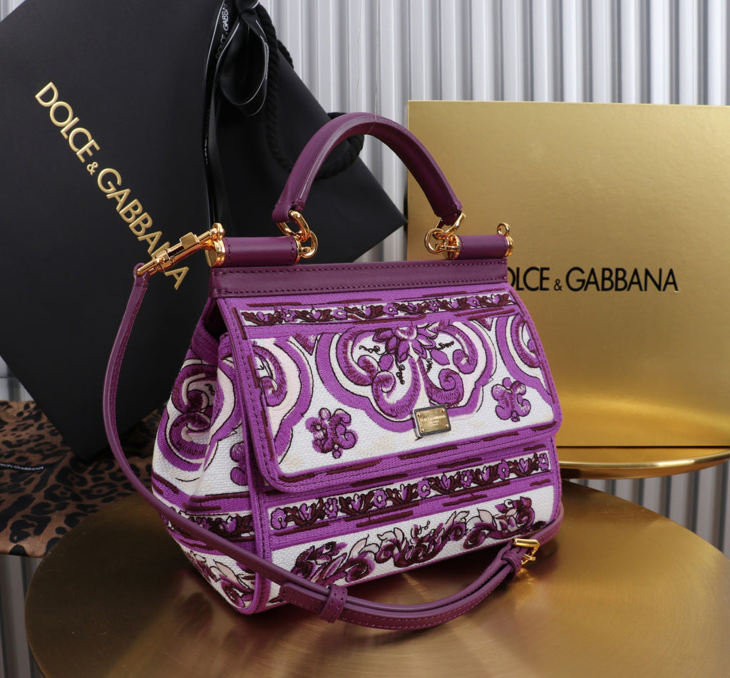 Dolce&Gabbana Majolica Embroidery Sicily Small Handbag Women's Classic Embroidered Spring/summer Tote With Chain Strap And Crossbody Strap Bag Bags #197030