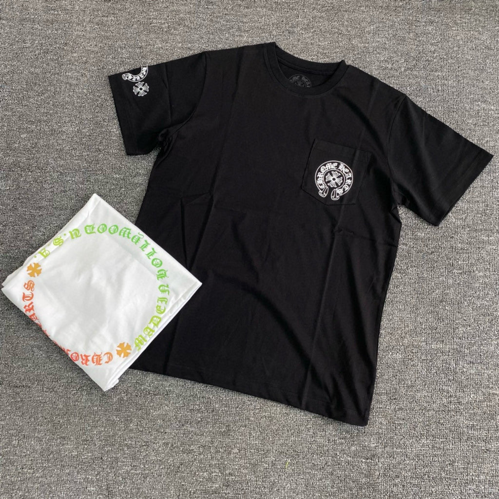 Chrome Hearts Men's Summer Colourful Sanskrit Print Solid Round Neck Cotton Short Sleeve T-Shirt #76815