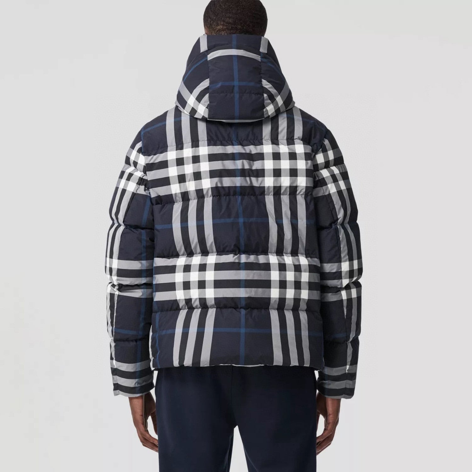 Burberry Men's Winter Fashion Casual High Tie Hood Windproof Single Breasted Detachable Hood Night Color Plaid Down Jacket #79373