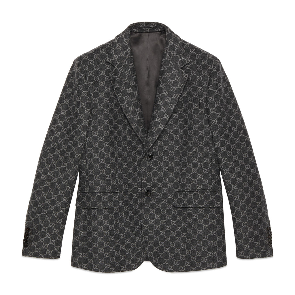 Gucci GG Flannel Men's Dark Gray Spring and Autumn Logo Full Printed Pattern Lapel Single Breasted Long Sleeve Jacket #98143
