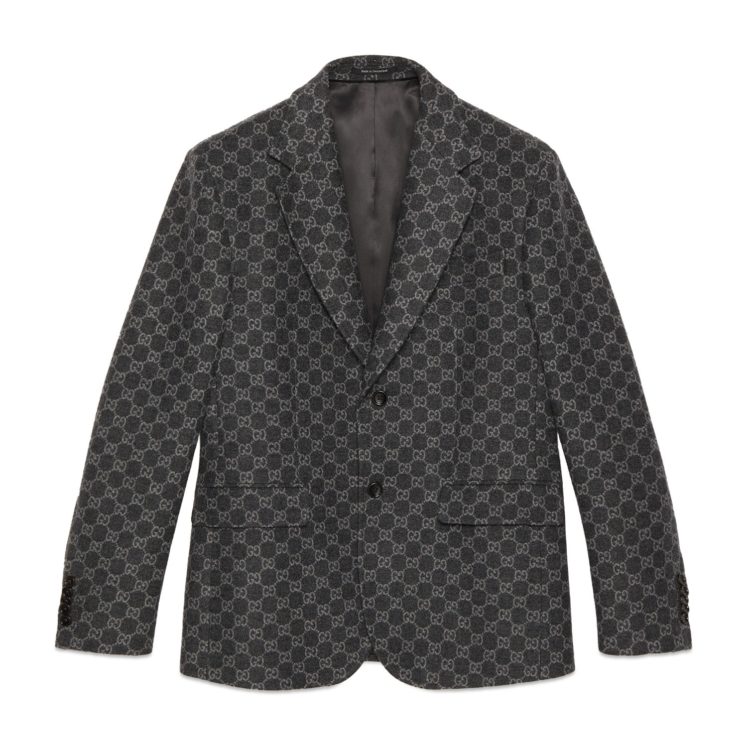 Gucci GG Flannel Men's Dark Gray Spring and Autumn Logo Full Printed Pattern Lapel Single Breasted Long Sleeve Jacket #98143