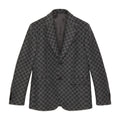 Gucci GG Flannel Men's Dark Gray Spring and Autumn Logo Full Printed Pattern Lapel Single Breasted Long Sleeve Jacket #98143