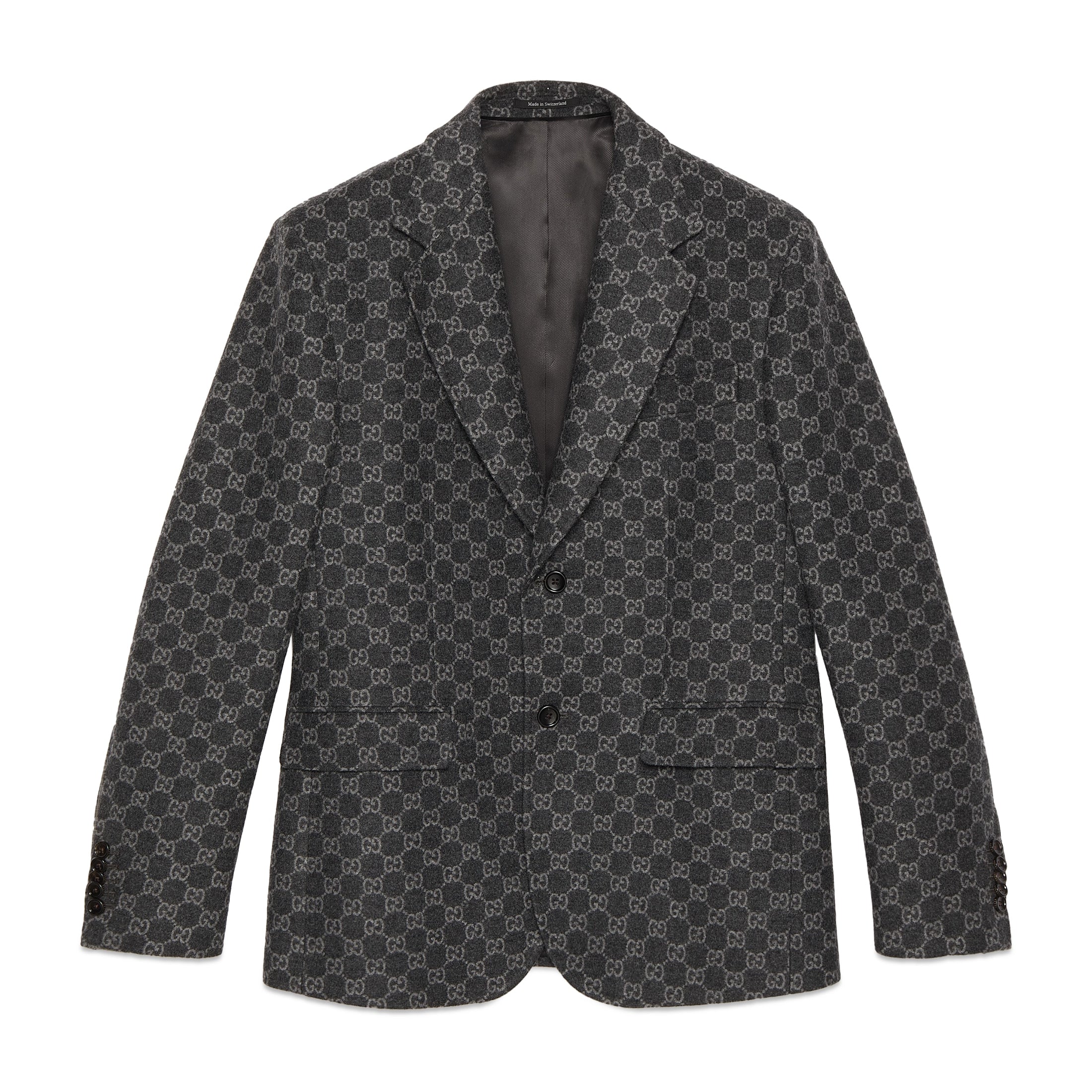 Gucci GG Flannel Men's Dark Gray Spring and Autumn Logo Full Printed Pattern Lapel Single Breasted Long Sleeve Jacket #98143