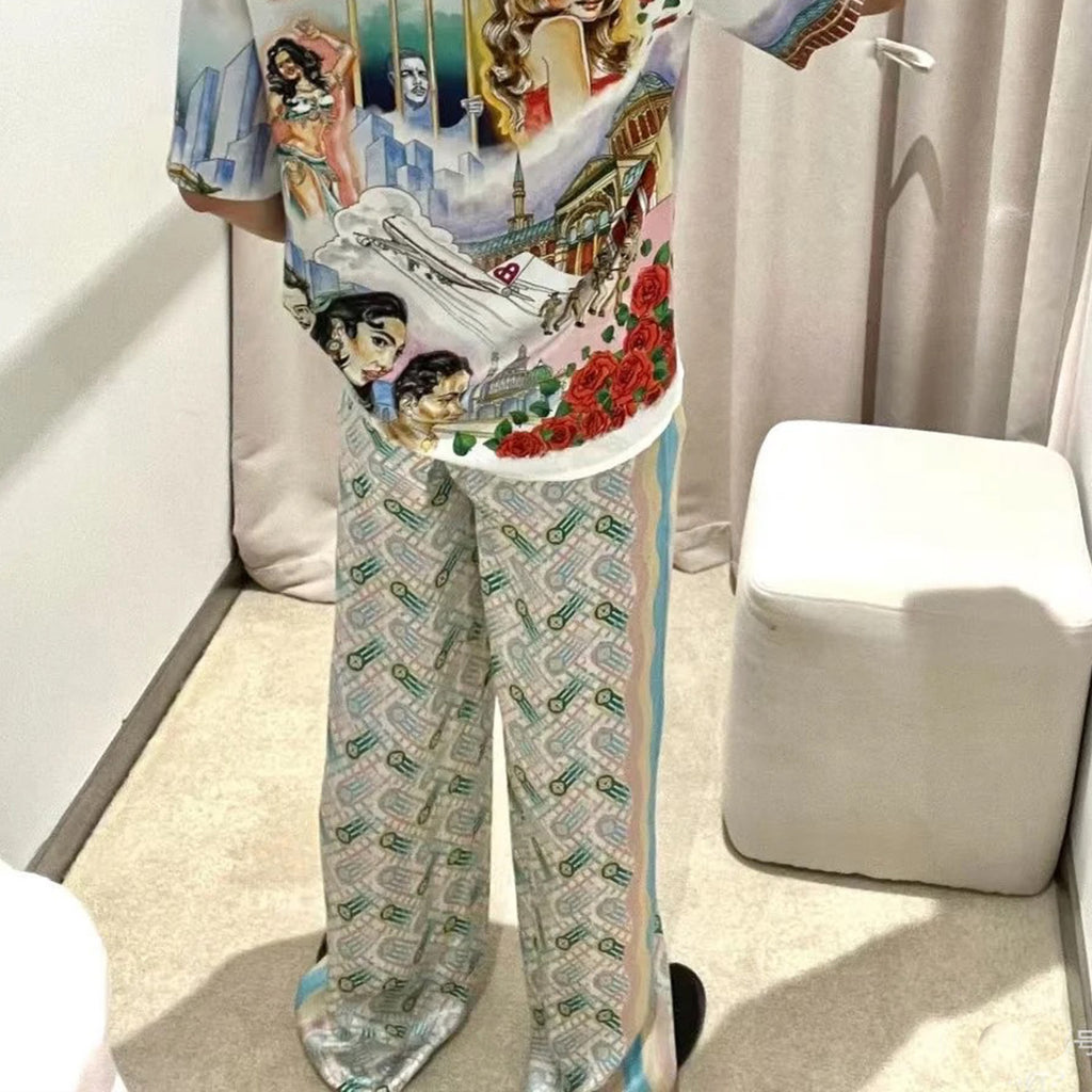Casablanca Men's Summer Thin Versatile Printed Pants American High Street Loose Straight Casual Wide Leg Trousers #71785