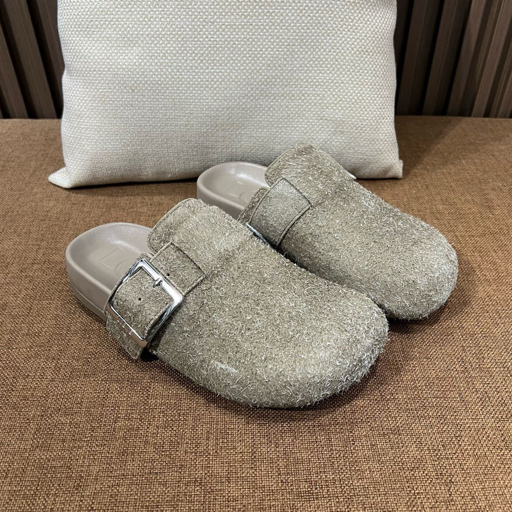LOEWE Women's Summer Solid Color Suede Round Toe Flat Birkenstock Sandals Shoes Slippers #77314
