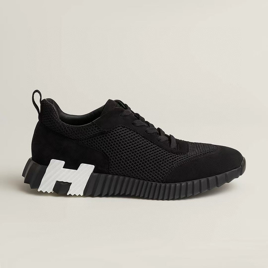 Hermes Bouncing Sneakers Men's Solid Color Leather and Suede Mesh Low-Top Lace-Up Shoes #81413
