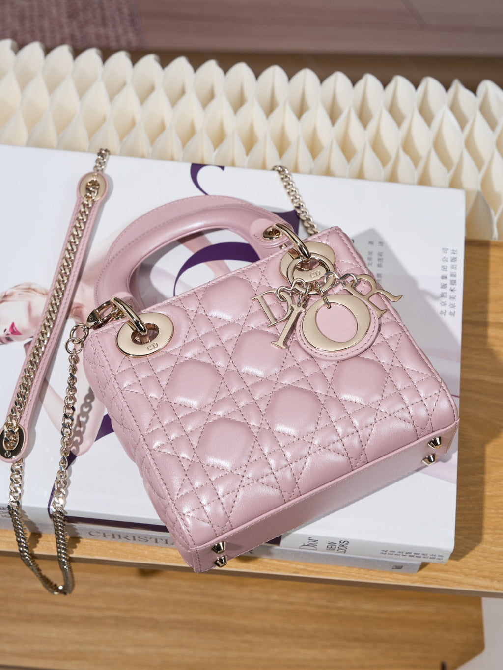 Dior Dior Lady Lambskin Cannage Quilted Metal Pendant Mini Bag #333088