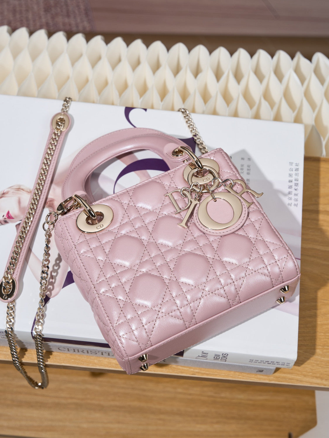 Dior Dior Lady Lambskin Cannage Quilted Metal Pendant Mini Bag #333088