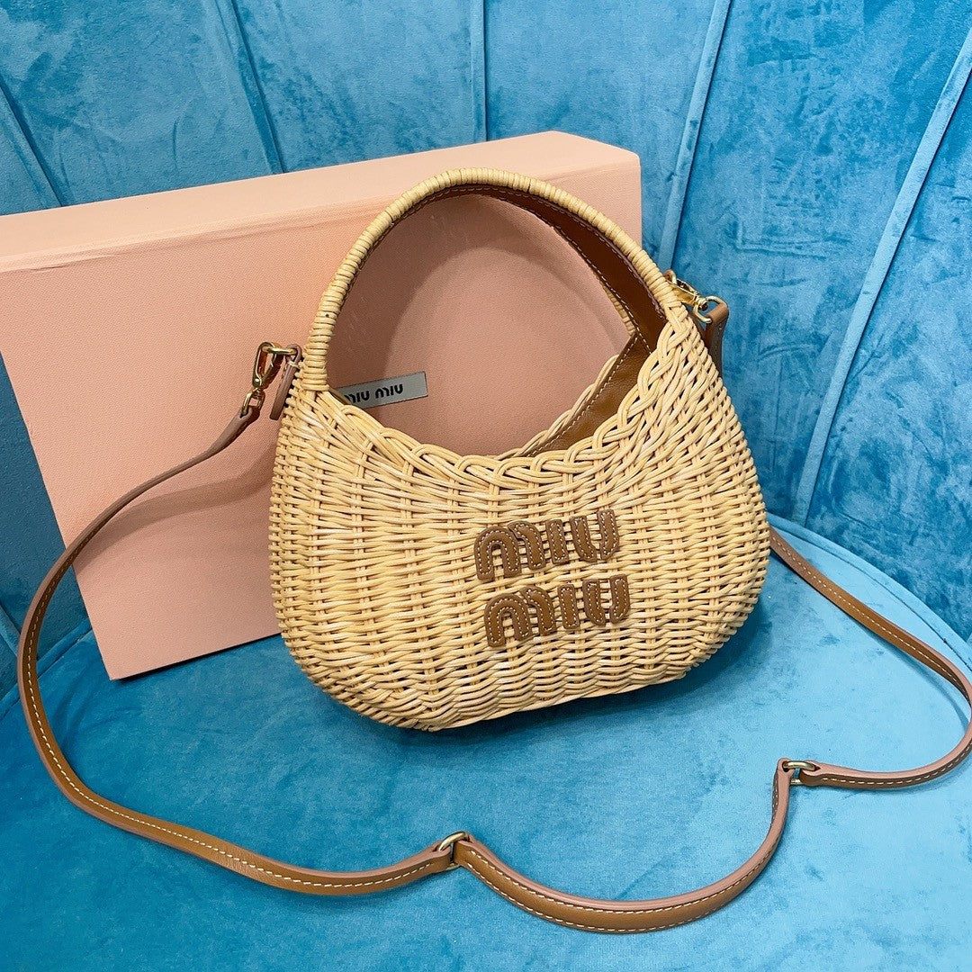 MiuMiu Wander Woven Hobo Small Handbag Women's Fashion Versatile Casual Summer Bags Bag 5BC125_2BVU_F0KFZ_V_OOO #81141