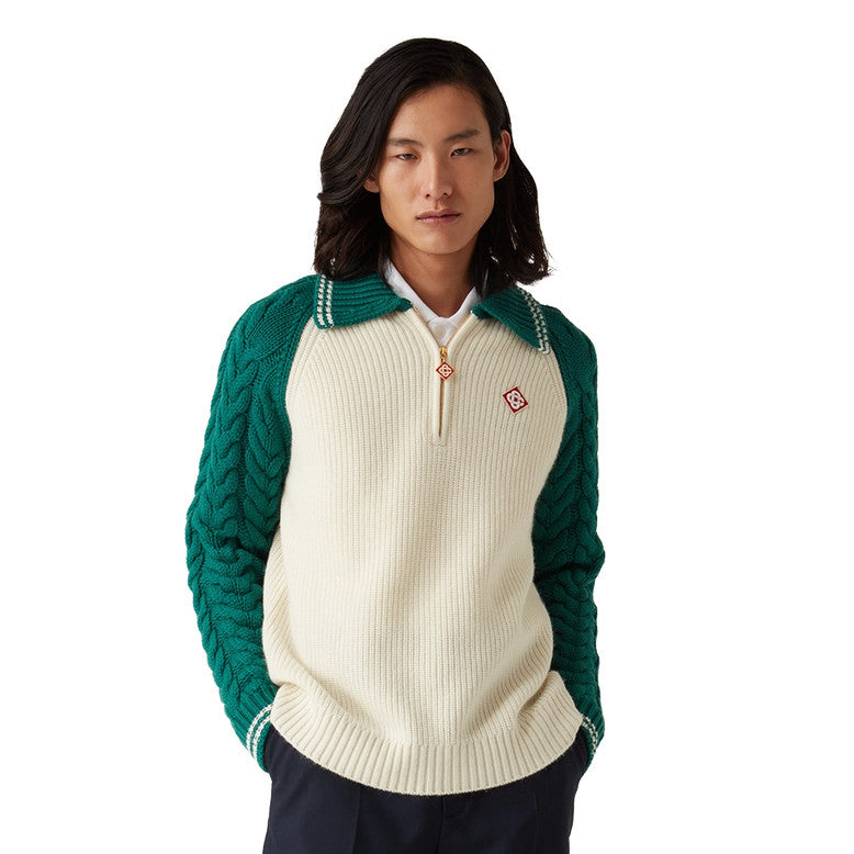Casablanca Men's And Women's Spring/fall Fashion Casual Collared Half-zip Logo Wool Knit Sweater #78495