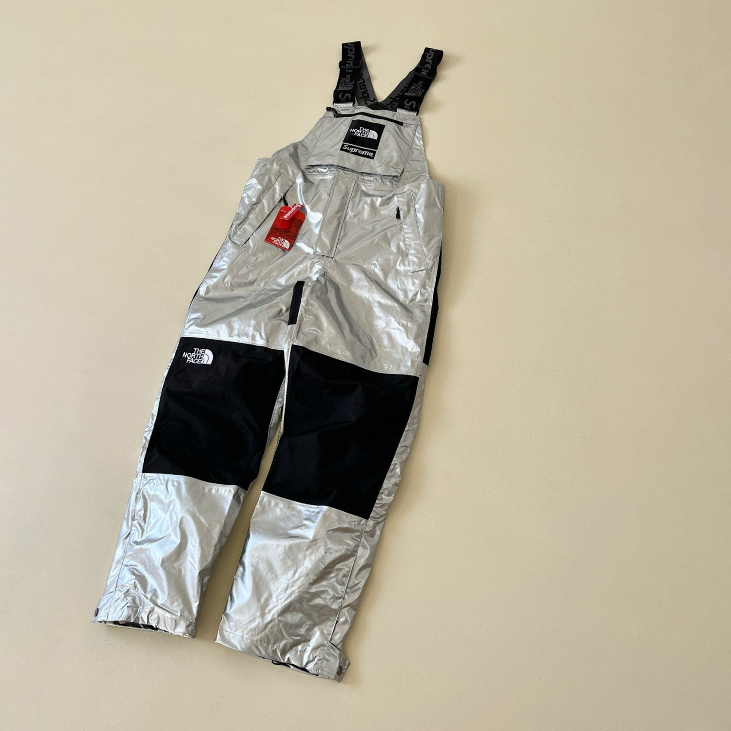 Supreme X The North Face Men's Winter Nylon Metallic Single Breasted Zip Hooded Jacket Bib Pants Overall Set Suit #97741