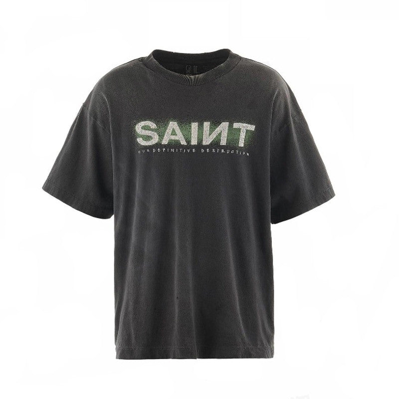 Saint Michael Men's Summer Graphic Printed Round Neck Cotton Solid Color Straight Pullover Short Sleeve T-Shirt Ngvp #1165
