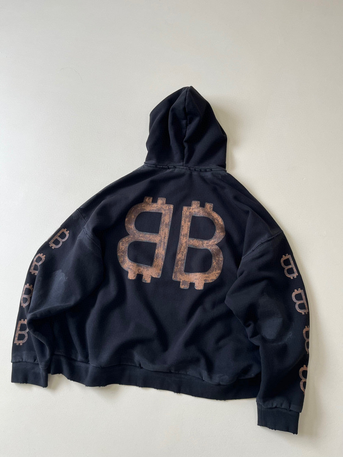 Balenciaga Men's Fall Monogrammed Aged Crypto Hoodie Medium Fit Black Faded Sweatshirt Pullover #97131