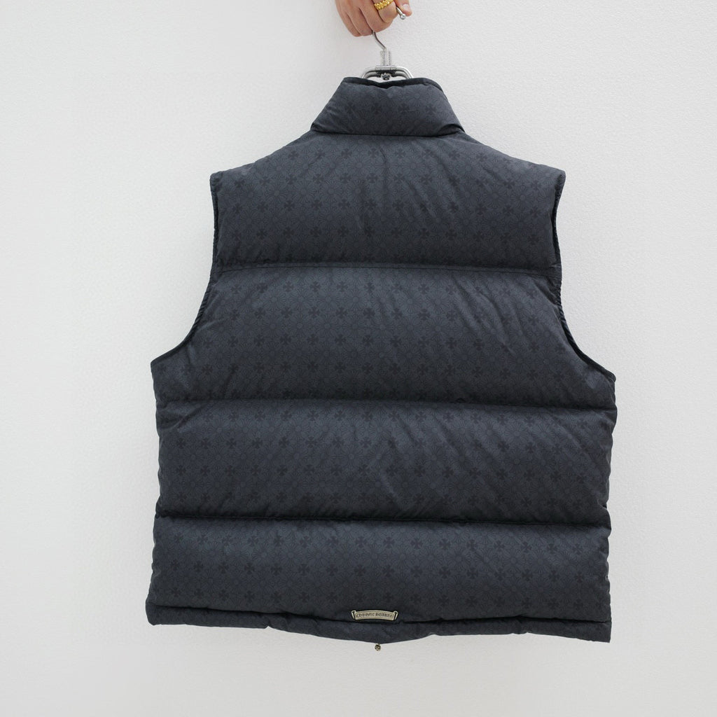 Chrome Hearts Men's And Women's Fall/Winter Fashion Casual Stand Collar Zipper Single Button Hidden Pattern 925 Sterling Silver Hardware Down Sleeveless Vest #79126
