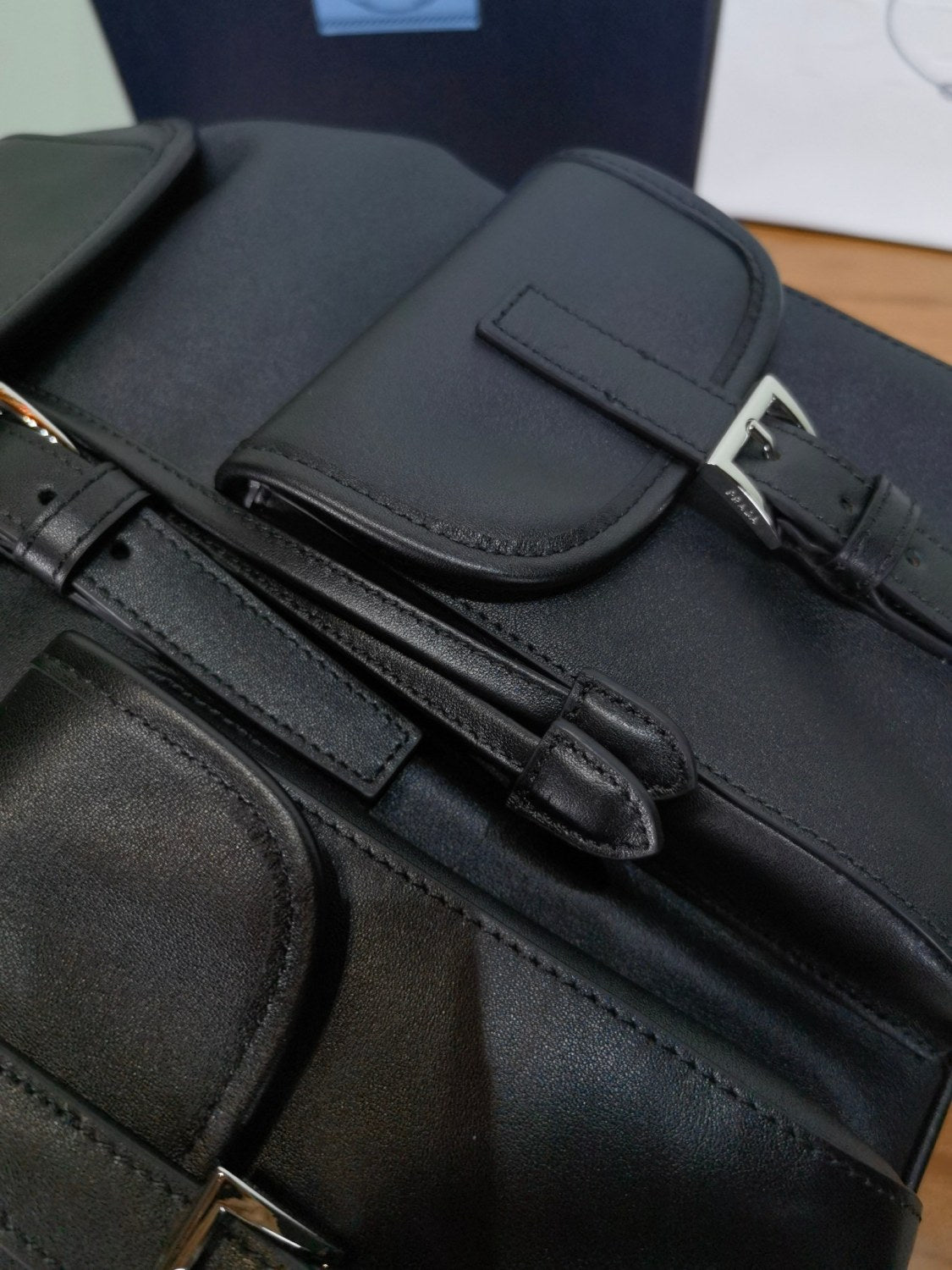 PRADA Black Medium Leather Backpack #383384
