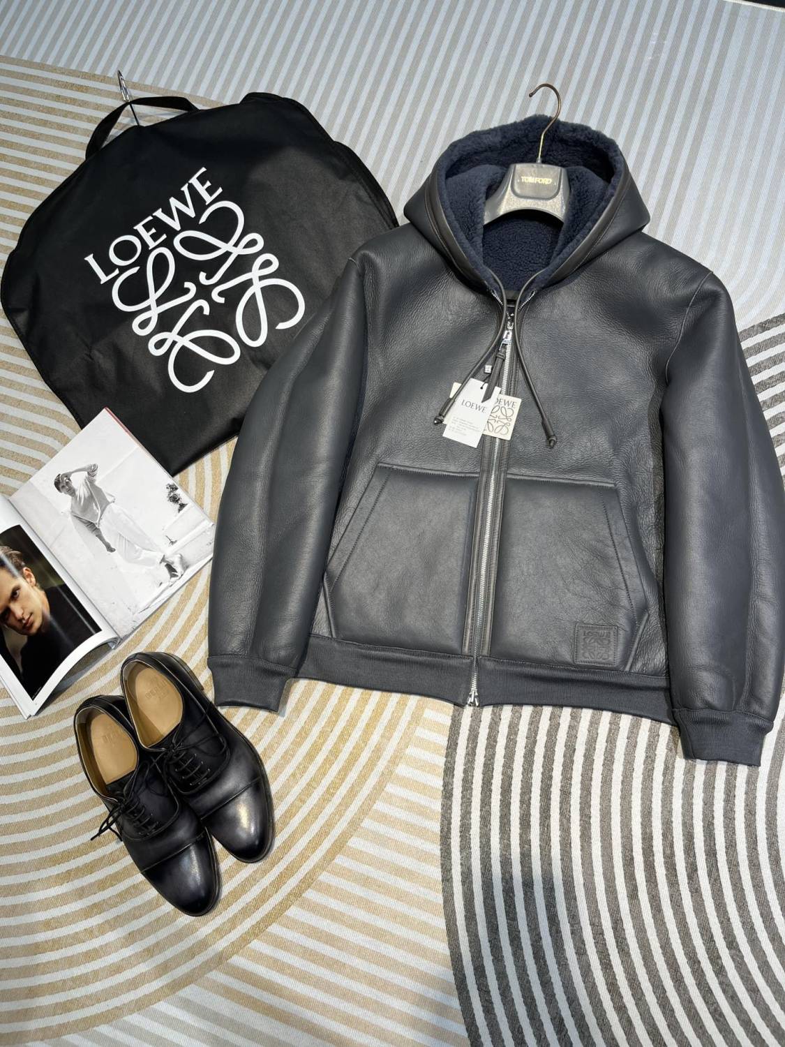 Loewe Men's Fall/Winter Gray Hooded Drawstring Reversible Wearable Zipper Jacket #72113