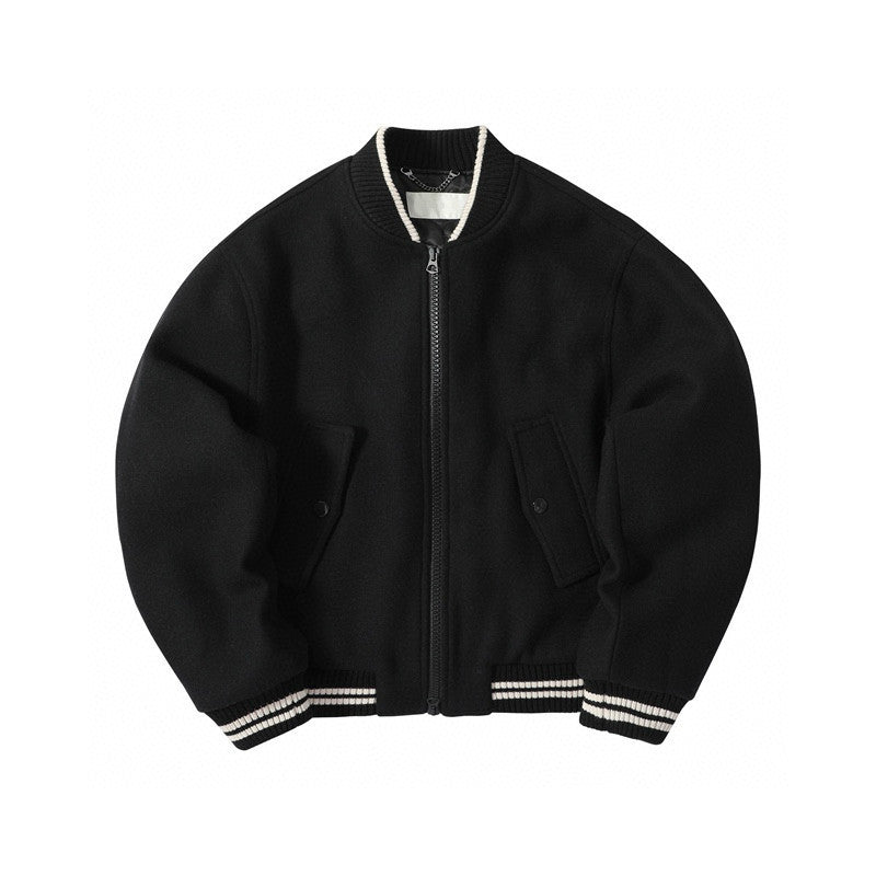 Dries Van Noten Men's Spring And Autumn Striped Zipper Casual Loose Wool Jacket Black Long Sleeved Round Neck Jacket Ngvp #7288