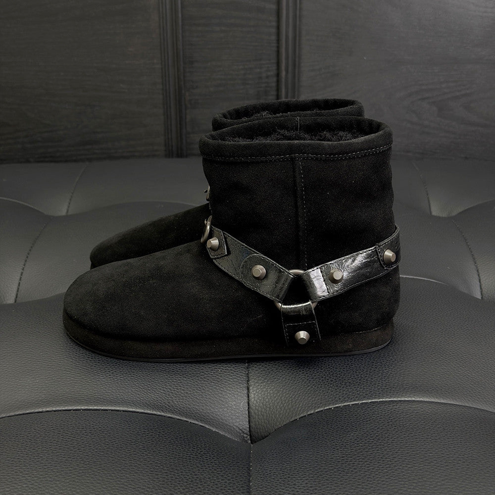 Balenciaga Alaska Soft Cow Split Leather Sleeve Round Toe Cowhide Leather Belt  Rivet Accessories Warm And Non-Slip #332582