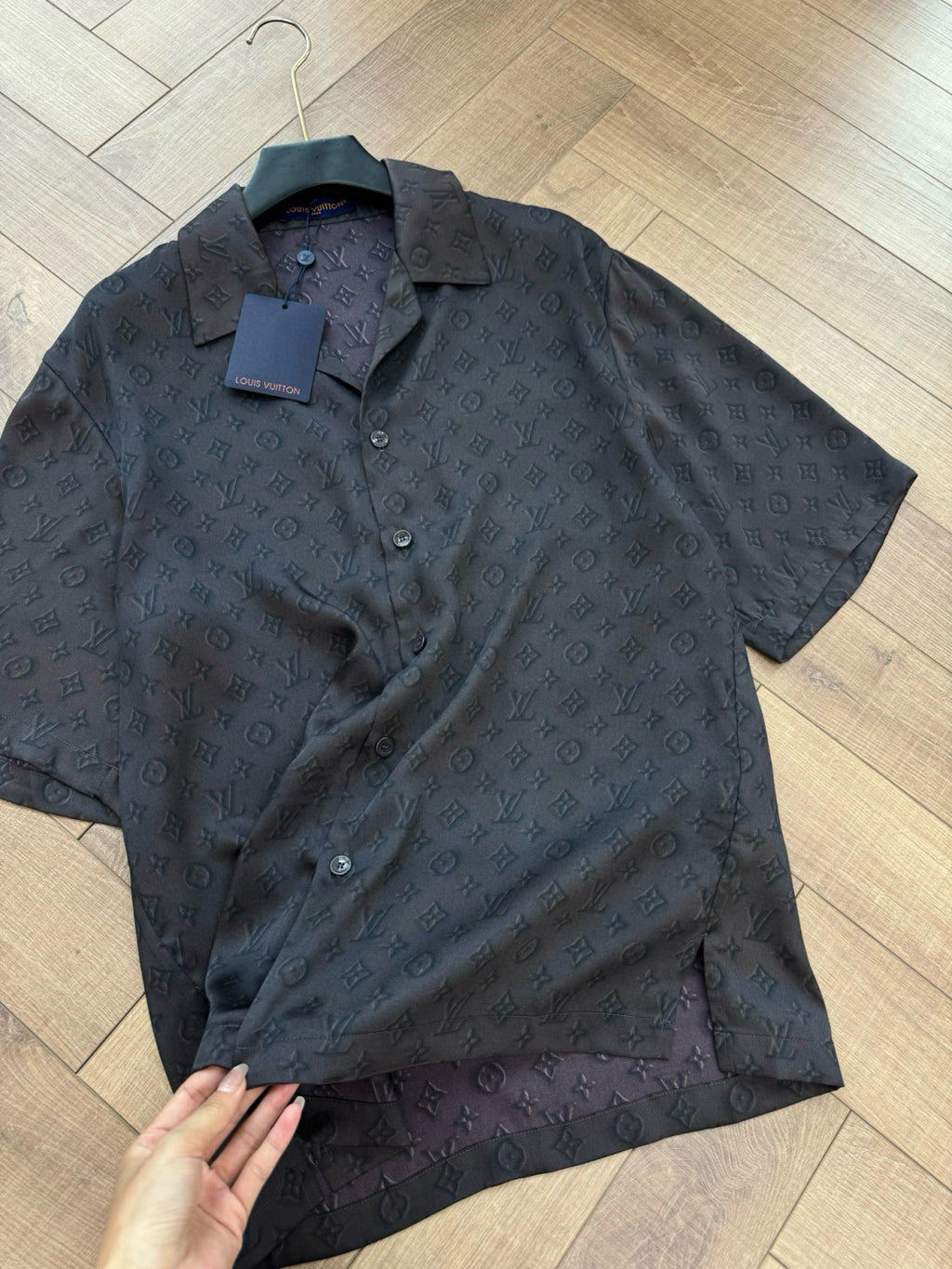 Louis Vuitton Men's Summer Logo Jacquard Single Breasted Casual Short Sleeve Shirt Stretch Waistband Shorts Set Suit #75979