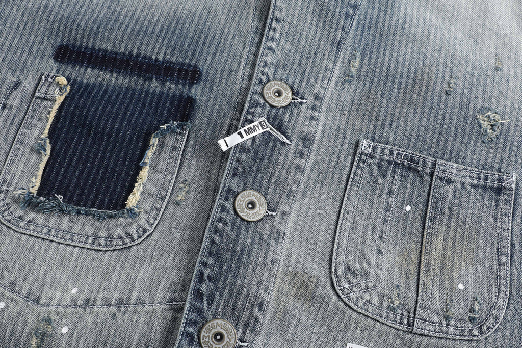 Maison Mihara Yasuhiro Men's Spring/Summer Fashion Casual Lapel Single Breasted Washed Distressed Cotton Jacquard Denim Jacket #79499
